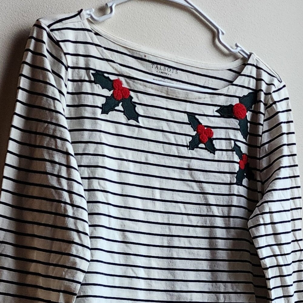 NWT Talbots Holly Striped Scoop Neck Jersey Size Petite Medium - Picture 2 of 16